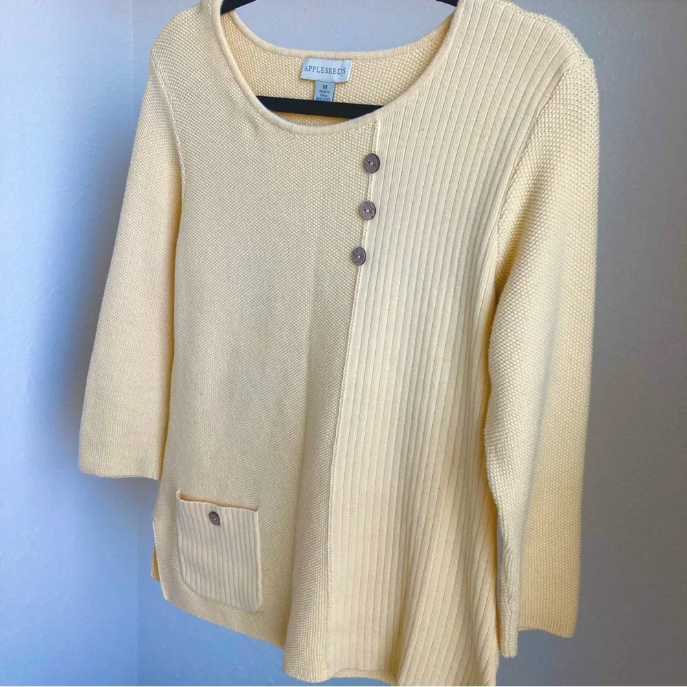 Appleseed’s Light‎ Butter Yellow Knit Sweater 100% Cotton Boho Hipster Medium